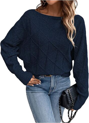 Verdusa Women's Dolman Sleeve Argyle Sweater Boat Neck Pullover Knit Tops in Saudi Arabia