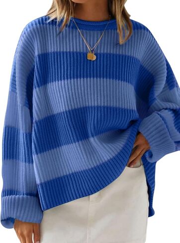 Simier Fariry Women Fall Oversized Pullover Sweater Drop Shoulder Long Sleeve Comfy Knitwear Retro Stripe Casual Outfit 2025 in Kuwait
