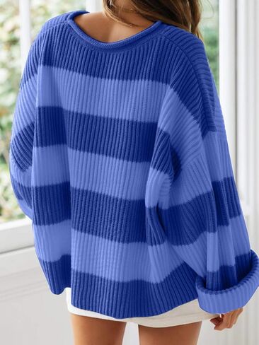 Simier Fariry Women Fall Oversized Pullover Sweater Drop Shoulder Long Sleeve Comfy Knitwear Retro Stripe Casual Outfit 2025 in Kuwait