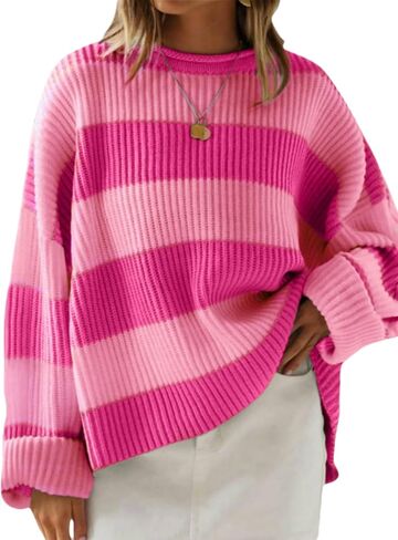 Simier Fariry Women Fall Oversized Pullover Sweater Drop Shoulder Long Sleeve Comfy Knitwear Retro Stripe Casual Outfit 2025 in Kuwait
