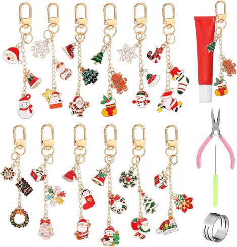 Janinka 12 Pcs Christmas Lip Gloss Keychain Bulk Lip Balm Keychains with Exquisite Xmas Charm Santa Tree Snowman Snowflake and Gingerbread Man Keychain Christmas Charm Gift for Women Key Purse Decor in Saudi Arabia