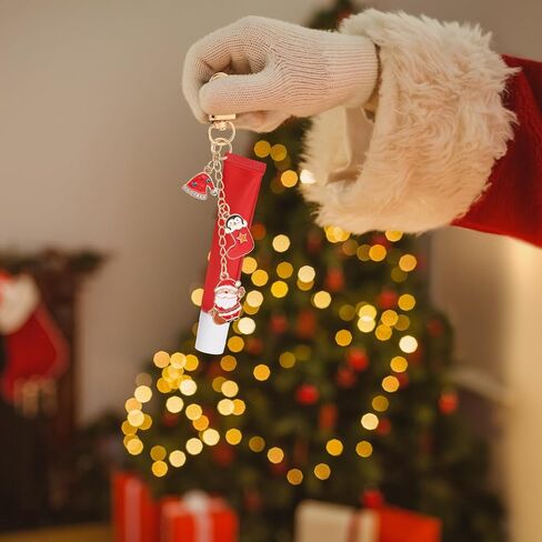 Janinka 12 Pcs Christmas Lip Gloss Keychain Bulk Lip Balm Keychains with Exquisite Xmas Charm Santa Tree Snowman Snowflake and Gingerbread Man Keychain Christmas Charm Gift for Women Key Purse Decor in Saudi Arabia