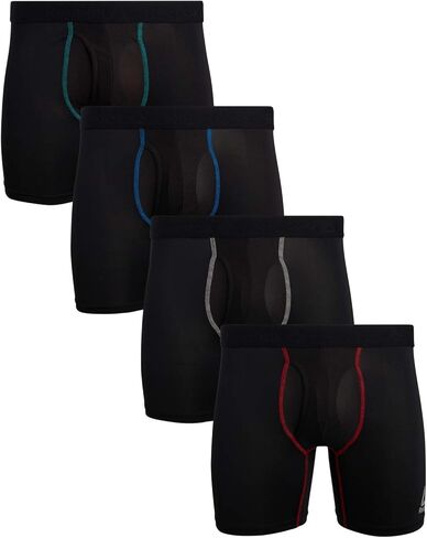 Reebok Men's Boxer Briefs - 4 Pack Soft Performance Boxers for Men with Fly Pouch - Quick Dry Active Mens Underwear Pack S-XL, Size Large, Pure Blacks in Saudi Arabia
