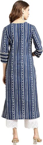 rytras Women's Cotton Printed Straight Kurti (RYT311_Blue_XX-Large) in Saudi Arabia