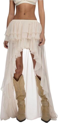 Verdusa Women's Western Ruffle Waterfall High Low Maxi Skirt Boho Tiered Layered Skirts Cowgirl Outfits 2025 in Saudi Arabia