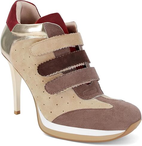 Sneaker Heels for Women High Heel Suede Tennis Shoes Sport Dressy Round T-Toe Comfort Stiletto Style Fashion Hook&Loop Vintage Platform Y2k in Saudi Arabia