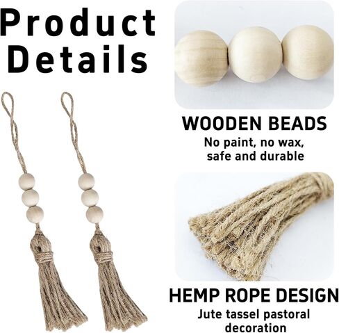 pson 10Pcs 7.9 Inch Jute Rope Tassels with 3 Wood Beads, Natural Burlap Tassels for DIY Crafts, Wedding, and Farmhouse Home Party Décor in Saudi Arabia
