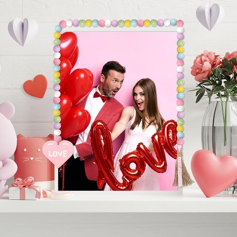 JarThenaAMCS Valentine's Day Wood Bead Garland with Love Heart Tag Tassels 40 Inch Candy Color Hanging Wooden Bead Ornaments for Tiered Tray Fireplace Vase in Saudi Arabia