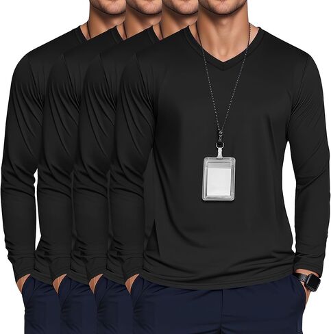 4 Pack Men's Under Scrubs Long Sleeve V Neck Shirts Basic Casual Fitted Underwear Stretchy Layering Tees Tops in Saudi Arabia
