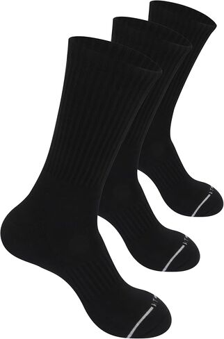 Athletic Crew Socks, 3 Pairs Pack size 10-13, Black, Ribbed Cotton Blend, Moisture-Wicking in Saudi Arabia