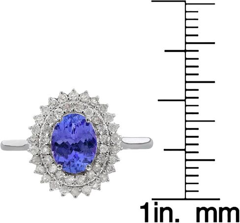 14k Solid White Gold Oval Gemstone and Double Halo Natural Diamond Birthstone Engagement Ring in Saudi Arabia