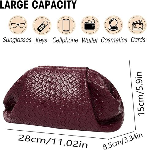 Women’s Woven Evening Bag Clutch Purse, Elegant Dumpling Handbag PU Leather Ruched Bag for Party Cocktail Wedding in Saudi Arabia