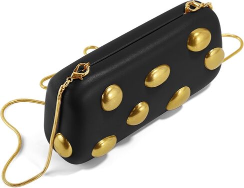 Clutch Purses for Women Formal, Elegant PU Leather Evening Bags with Chain, Trendy Gold Studs Handbags 2026 in Saudi Arabia