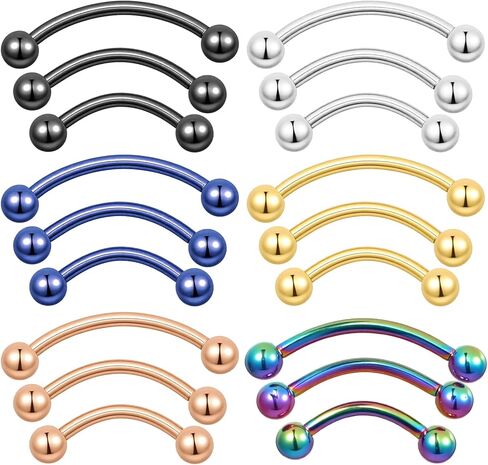 Yolev 18PCS 16g Eyebrow Piercing Jewelry,Surgical Steel Curved Barbell Piercing Jewelry, Vertical Labret Lip Jewelrys, Eyebrow Ring,Rook Piercings for Women Men,8/10/12mm,Balls 3mm in Saudi Arabia