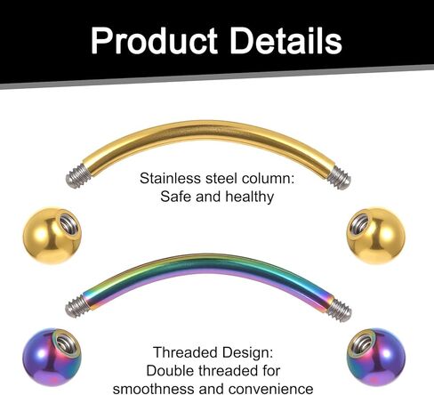 Yolev 18PCS 16g Eyebrow Piercing Jewelry,Surgical Steel Curved Barbell Piercing Jewelry, Vertical Labret Lip Jewelrys, Eyebrow Ring,Rook Piercings for Women Men,8/10/12mm,Balls 3mm in Saudi Arabia