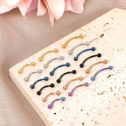 Yolev 18PCS 16g Eyebrow Piercing Jewelry,Surgical Steel Curved Barbell Piercing Jewelry, Vertical Labret Lip Jewelrys, Eyebrow Ring,Rook Piercings for Women Men,8/10/12mm,Balls 3mm in Saudi Arabia