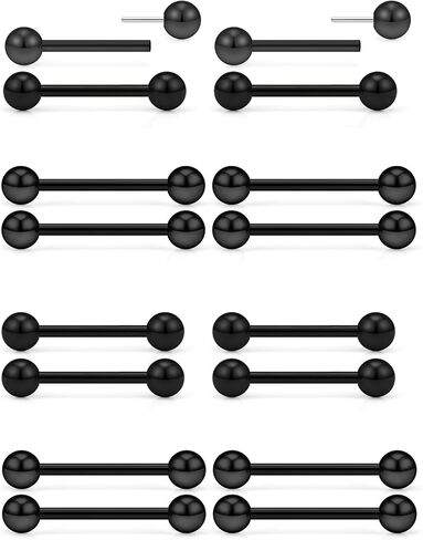14G Threadless Nipple Piercings Tongue Rings Hypoallergenic 316L Surgical Steel Nipple Tongue Barbell Piercing Jewelry for Women Men 14mm 16mm Bars Silver Black Gold Tone in Kuwait