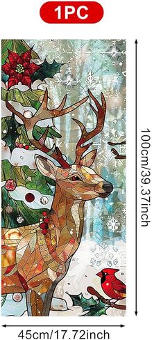 Reindeer Stained Glass Decorative Privacy Film Winter Holiday Window Cling Christmas Tree Seasonal Window Sticker for Home Kitchen Living Room 17.7 x 39.3 Inch in Saudi Arabia