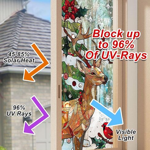 Reindeer Stained Glass Decorative Privacy Film Winter Holiday Window Cling Christmas Tree Seasonal Window Sticker for Home Kitchen Living Room 17.7 x 39.3 Inch in Saudi Arabia