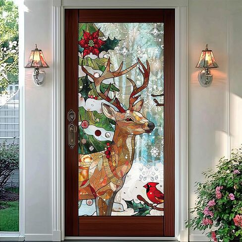 Reindeer Stained Glass Decorative Privacy Film Winter Holiday Window Cling Christmas Tree Seasonal Window Sticker for Home Kitchen Living Room 17.7 x 39.3 Inch in Saudi Arabia