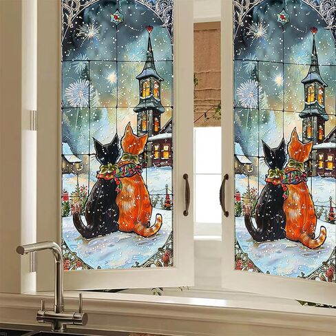 Reindeer Stained Glass Decorative Privacy Film Winter Holiday Window Cling Christmas Tree Seasonal Window Sticker for Home Kitchen Living Room 17.7 x 39.3 Inch in Saudi Arabia