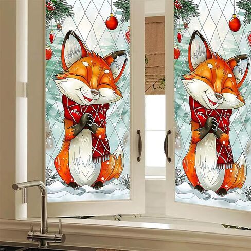 Reindeer Stained Glass Decorative Privacy Film Winter Holiday Window Cling Christmas Tree Seasonal Window Sticker for Home Kitchen Living Room 17.7 x 39.3 Inch in Saudi Arabia