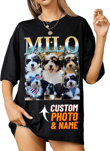 IZI POD Custom Dog Shirt for Women, Personalized Pet Face Photo Shirt, Bootleg Rap Tee Dog Gifts Valentine Birthday Gift in Saudi Arabia