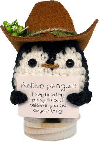 Cute Positive Emotional Support Crochet Penguin Doll with Removable Hat & Base, Handmade Stuffed Animal Room/Office/Desk Decor Birthday for Women/Men/Teens in Saudi Arabia