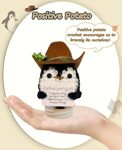Cute Positive Emotional Support Crochet Penguin Doll with Removable Hat & Base, Handmade Stuffed Animal Room/Office/Desk Decor Birthday for Women/Men/Teens in Saudi Arabia