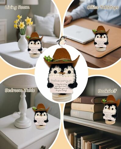 Cute Positive Emotional Support Crochet Penguin Doll with Removable Hat & Base, Handmade Stuffed Animal Room/Office/Desk Decor Birthday for Women/Men/Teens in Saudi Arabia