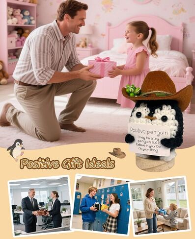 Cute Positive Emotional Support Crochet Penguin Doll with Removable Hat & Base, Handmade Stuffed Animal Room/Office/Desk Decor Birthday for Women/Men/Teens in Saudi Arabia