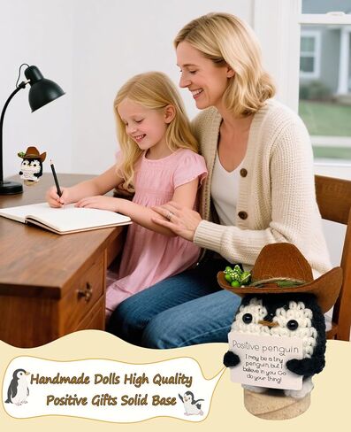 Cute Positive Emotional Support Crochet Penguin Doll with Removable Hat & Base, Handmade Stuffed Animal Room/Office/Desk Decor Birthday for Women/Men/Teens in Saudi Arabia