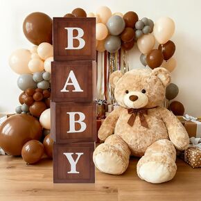 Baby Boxes for Baby Shower Party Decorations - Wood Grain Brown Boxes with Baby Letter Printed Letters, First ONE Birthday Centerpiece Decor in Kuwait
