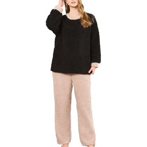 HEARTNICE Fleece Pajama Set for Women, Pullover Fuzzy Long Sleeve Tops and Pants Plush Sleepwear Soft Warm Pjs Lounge 2 Piece in Saudi Arabia