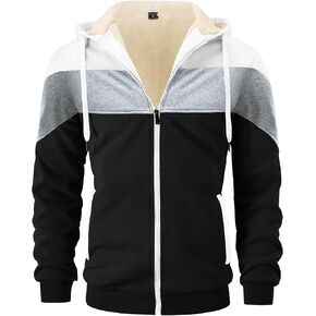 Gihuo Men's Winter Sherpa Fleece Lined Hoodie Color Block Full Zip Hooded Sweatshirt in Saudi Arabia
