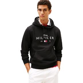سويت شيرت بقلنسوة من القطن متوسط ​​الوزن للرجال من Tommy Hilfiger مع شعار مطبوع ورباط in Kuwait