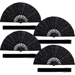 4 قطع من مروحة قابلة للطي كبيرة لامعة - مروحة يدوية منبثقة للرقص على الخط ومراوح طقطقة للأحذية على الرقص على الأرض، والحفلات، وEDM، والزفاف، وفي الهواء الطلق، والديكور in Kuwait