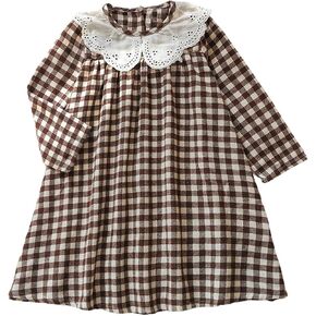 SOLY HUX Toddler Girl's Plaid Gingham Smocked Dress Cute Doll Collar Long Sleeve Babydoll Fall Dresses in Saudi Arabia