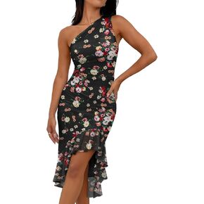 Caracilia Dresses for Women One Shoulder Bodycon Ruched Mesh Cocktail Party Wedding Guest Formal Sexy Midi Dress 2026 Summer in Kuwait