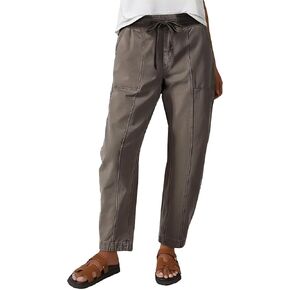 Flamingals Women’s Mid Waist Crop Pants Drawstring Carrot Straight Leg Casual Fashion Trendy Stitch Detail Pants in Kuwait