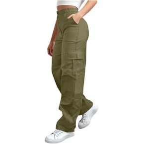 Womens Cargo Pants Elastic Waist Hiking Pants Athletic Straight Leg Trouser High Waisted Pant with Multi-Pockets in Kuwait