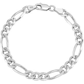 Solid 925 Sterling Silver 5.5MM Figaro Chain Bracelet for Men Boys Jewelry Gift Made in Italy 7-9 Inch with Lobster Claw Clasp in Saudi Arabia