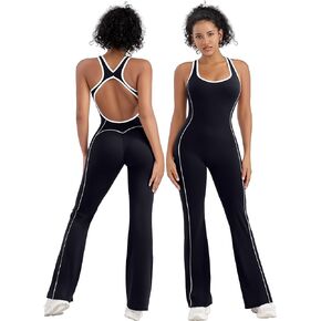 TDIFFUN جمبسوت نسائي متوهج بدون ظهر قطعة واحدة مجوفة للتمرين بدون أكمام مبطن Unitard ملابس مثيرة للصالة الرياضية واليوجا in Kuwait