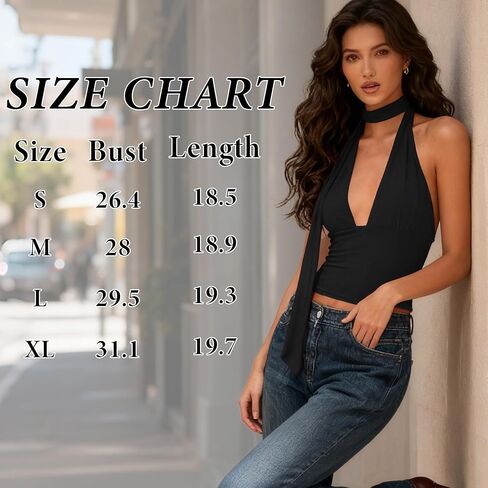 Womens Sexy Scarf Halter Tops Going Out Deep V Neck Sleeveless Backless Crop Top Slim Fit Y2k Summer Clubwear Party Top in Saudi Arabia