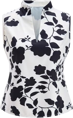 Women's Summer Floral Sleeveless Blouses Dressy Casual Notch V Neck Work Tops in Saudi Arabia