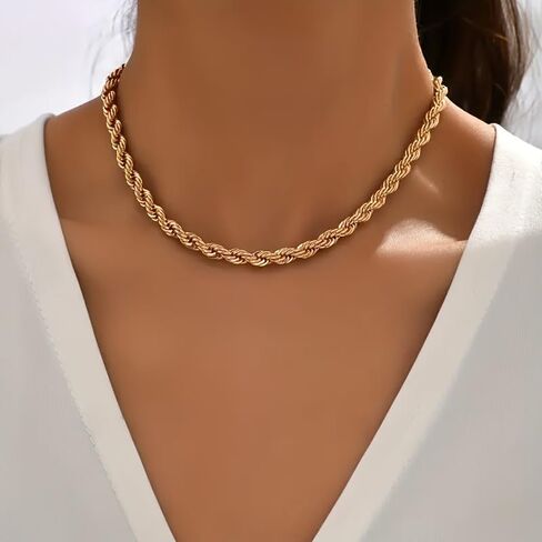 Gold Necklace for Women Chunky Gold Chain Necklace Cuban Link Rope Paperclip Chain Choker Layered Dainty Trendy Fashion Simple Necklaces Jewelry for Women Men fall fashion jewelry womens fashion in Saudi Arabia