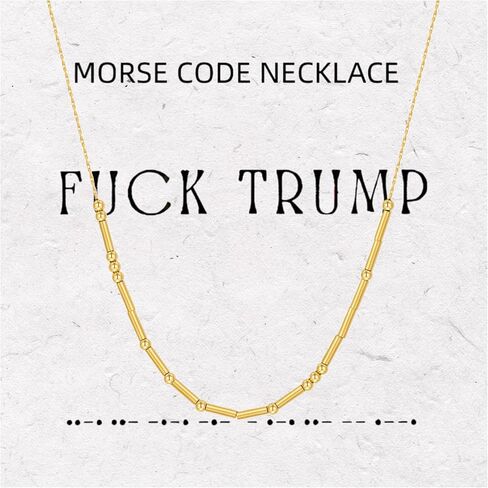 Fck Trump Morse Code Necklace for Women, Gift Card Anti Trump Hidden Message Necklaces Stainless Steel Activist Political For Friend Statement Beads Friendship Stackable Inspirational Jewelry in Saudi Arabia