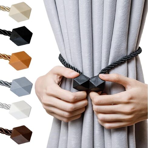 Magnetic Curtain Tiebacks - Upgraded Thick Twist Rope & Strong Magnet Holdbacks for Drapes & Window Treatments(Gray) in Saudi Arabia