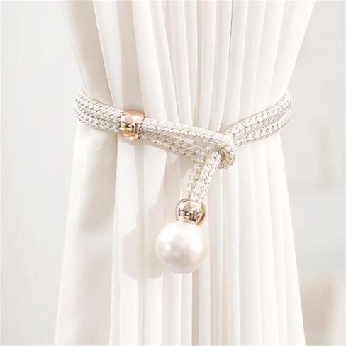 2pcs Classic Style Magnetic Curtain Tiebacks, Magnet Weave Rope Holdbacks for Home and Room Décor White in Saudi Arabia