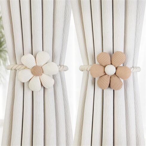 Magnetic Curtain Tiebacks Holdbacks 2 Pack - Decorative Boho Weave Twist Rope with Flower Design for Window Treatment, Home, Bedroom, Office in Saudi Arabia